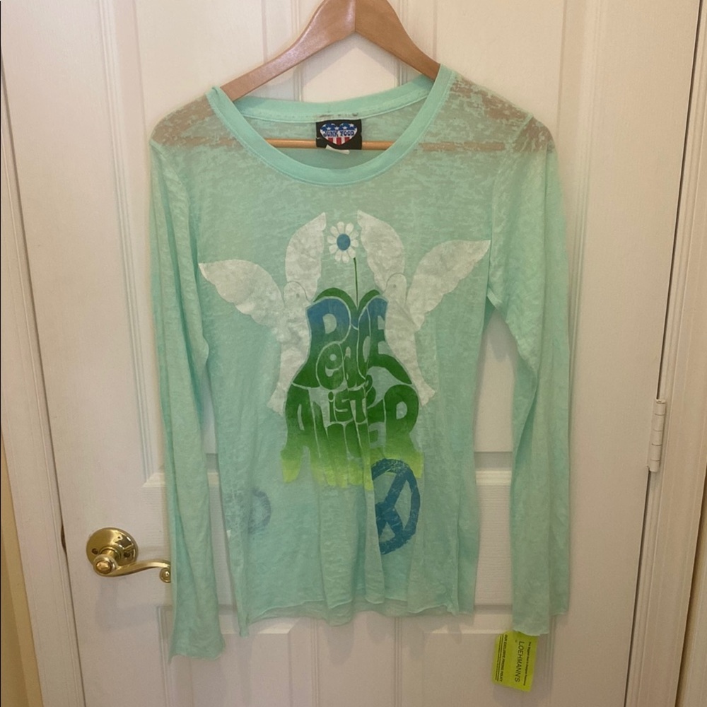 Junk Food NWT “Peace is the Answer” Mint Green Long Sleeve Top
